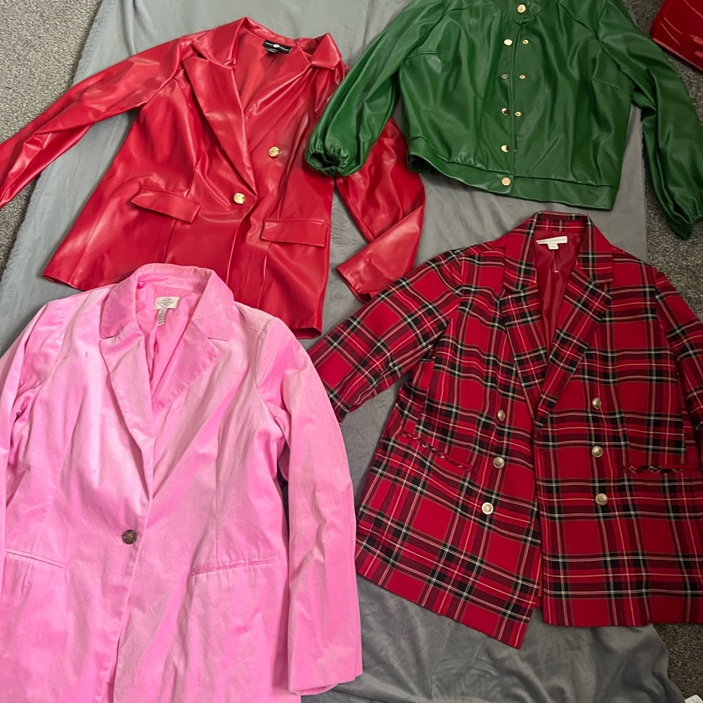 Ashley Stewart Red, Green, Pink, and Plaid Blazers